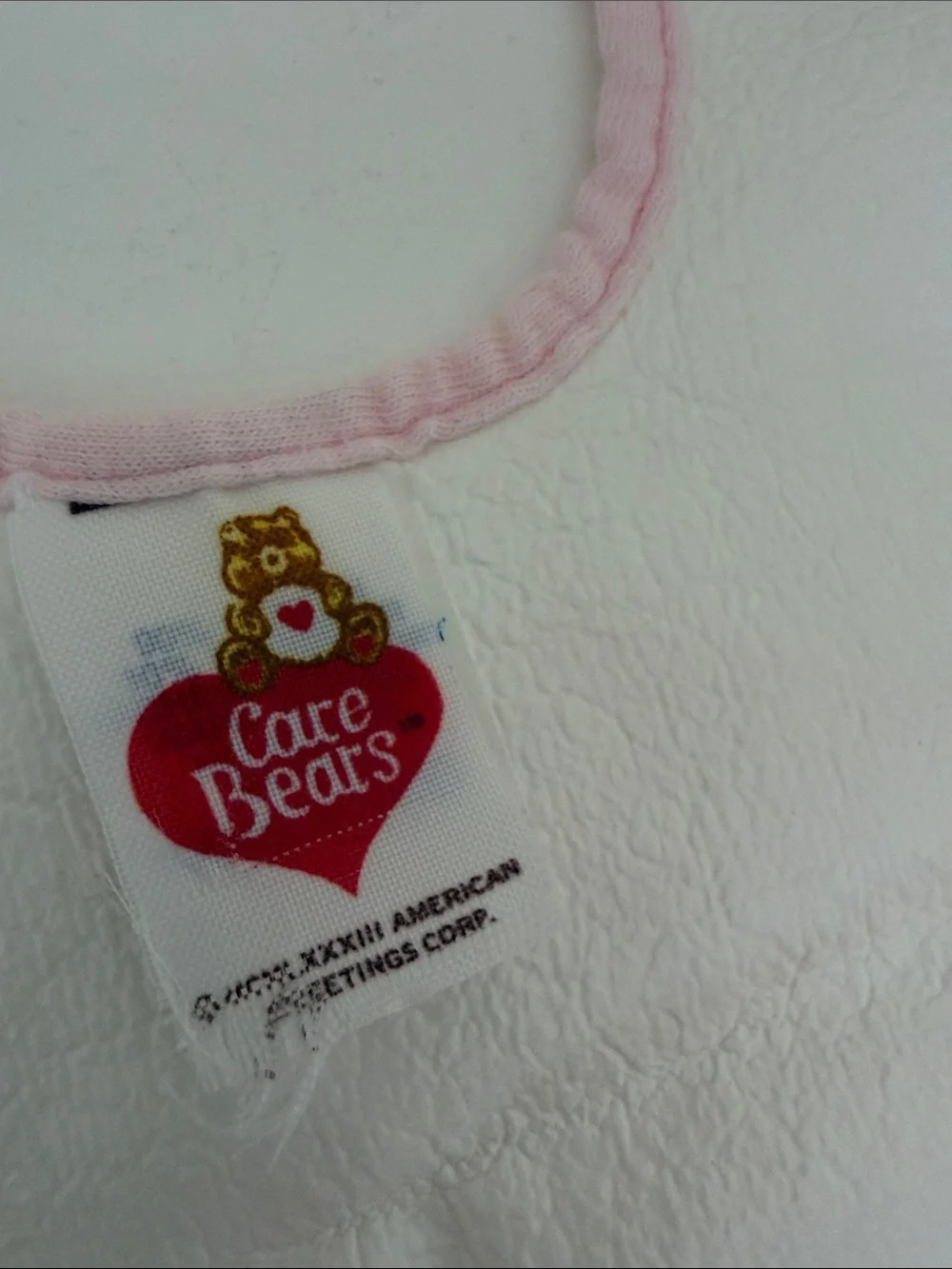 Care Bears Pink and White Cheer Bear  Bib with Birthday Bear Magnet
